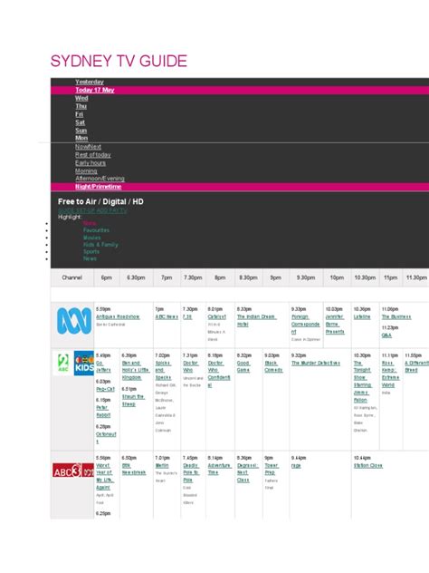 tv syd|sydney tv guide all channels.